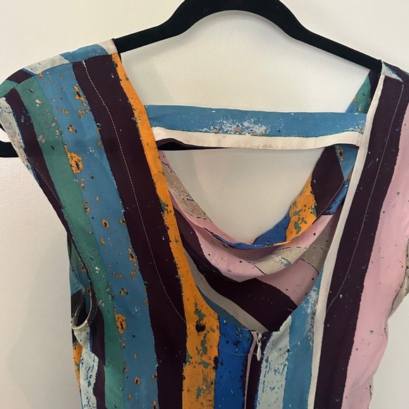 Anthropologie Plenty by Tracy Reese Multicolor Silk Striped Draped Cowl Neck Dre - Picture 6 of 10